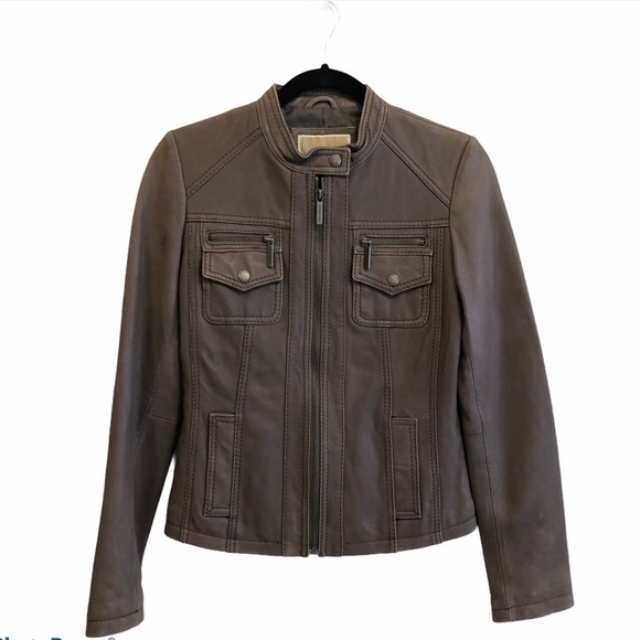 Michael Kors Genuine Leather Brown Moto Jacket xs - Picture 1 of 14